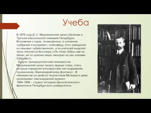 В 1876 году Д. С. Мережковский начал обучение в Третьей
