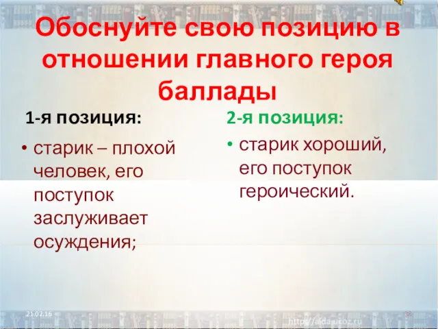 Обоснуйте свою позицию в отношении главного героя баллады 1-я позиция: