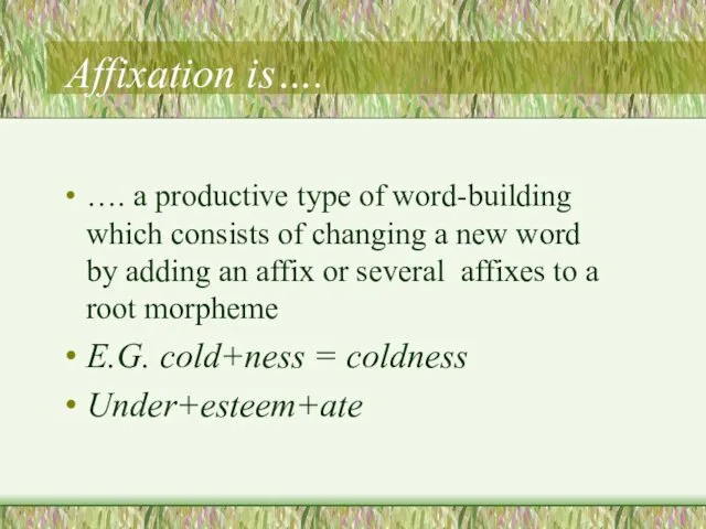 Affixation is…. …. a productive type of word-building which consists