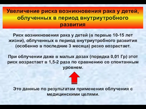 Увеличение риска возникновения рака у детей, облученных в период внутриутробного