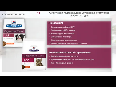 Клинически подтверждено устранение симптомов диареи за 3 дня PRESCRIPTION DIET® i/d®