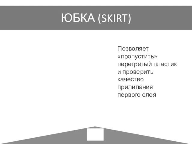 ЮБКА (SKIRT) Позволяет «пропустить» перегретый пластик и проверить качество прилипания первого слоя