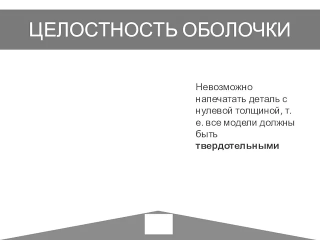 ЦЕЛОСТНОСТЬ ОБОЛОЧКИ Невозможно напечатать деталь с нулевой толщиной, т.е. все модели должны быть твердотельными