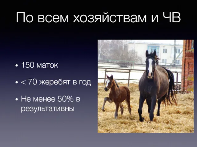 По всем хозяйствам и ЧВ 150 маток Не менее 50% в результативны