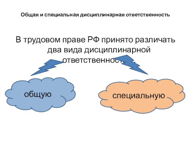 Общая и специальная дисциплинарная ответственность В трудовом праве РФ принято