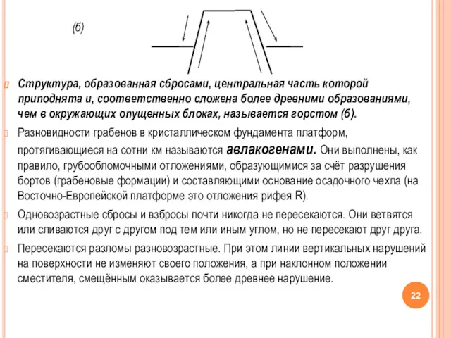 (б) Структура, образованная сбросами, центральная часть которой приподнята и, соответственно