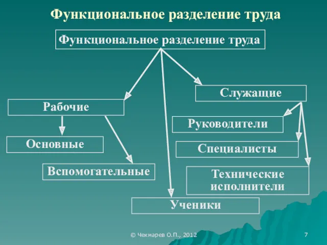 © Чекмарев О.П., 2012 Функциональное разделение труда