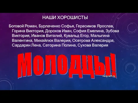 НАШИ ХОРОШИСТЫ Боговой Роман, Бурлаченко Софья, Герасимов Ярослав, Горина Виктория,