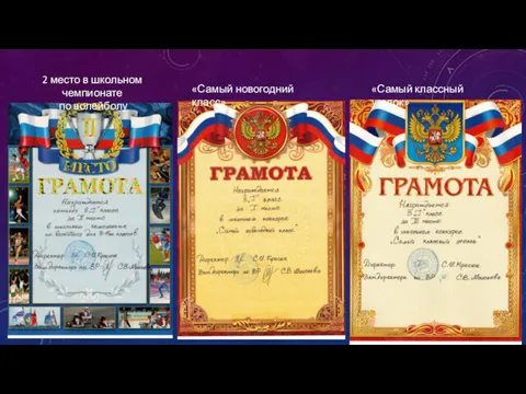 2 место в школьном чемпионате по волейболу «Самый новогодний класс» «Самый классный уголок»