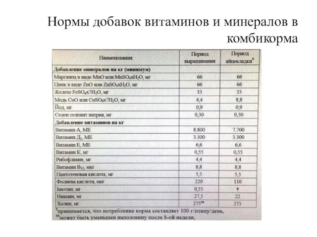 Нормы добавок витаминов и минералов в комбикорма