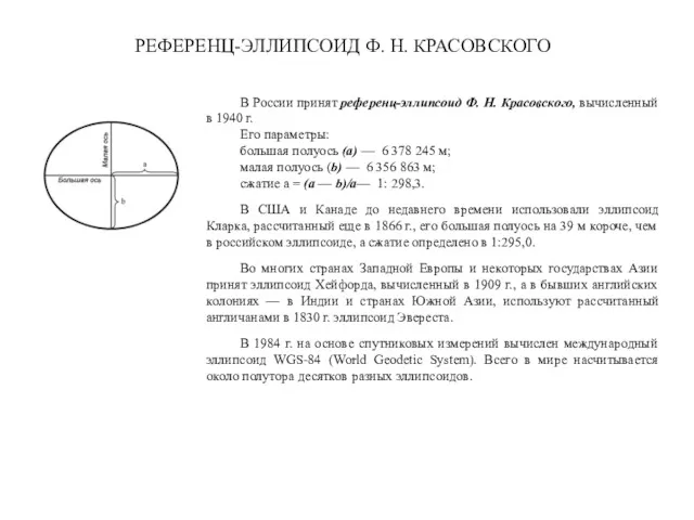 В России принят референц-эллипсоид Ф. Н. Красовского, вычисленный в 1940