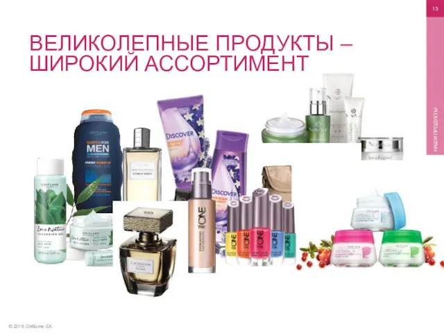 © 2016 Oriflame SA НАШИ ПРОДУКТЫ ВЕЛИКОЛЕПНЫЕ ПРОДУКТЫ – ШИРОКИЙ АССОРТИМЕНТ