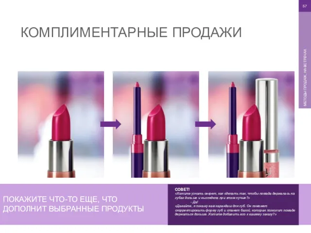 © 2016 Oriflame SA МЕТОДЫ ПРОДАЖ, НА ВСТРЕЧАХ КОМПЛИМЕНТАРНЫЕ ПРОДАЖИ