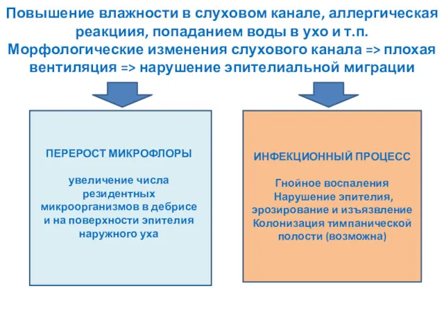 Повышение влажности в слуховом канале, аллергическая реакциия, попаданием воды в