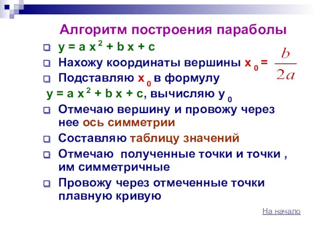 Алгоритм построения параболы y = a x 2 + b