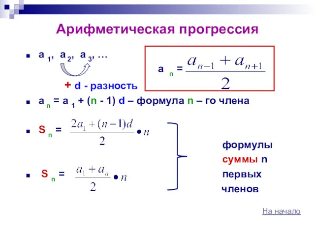 Арифметическая прогрессия а 1, а 2, а 3, … а