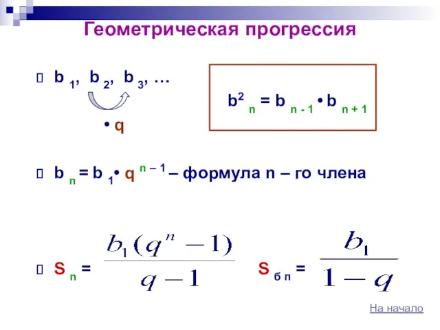 Геометрическая прогрессия b 1, b 2, b 3, … b2