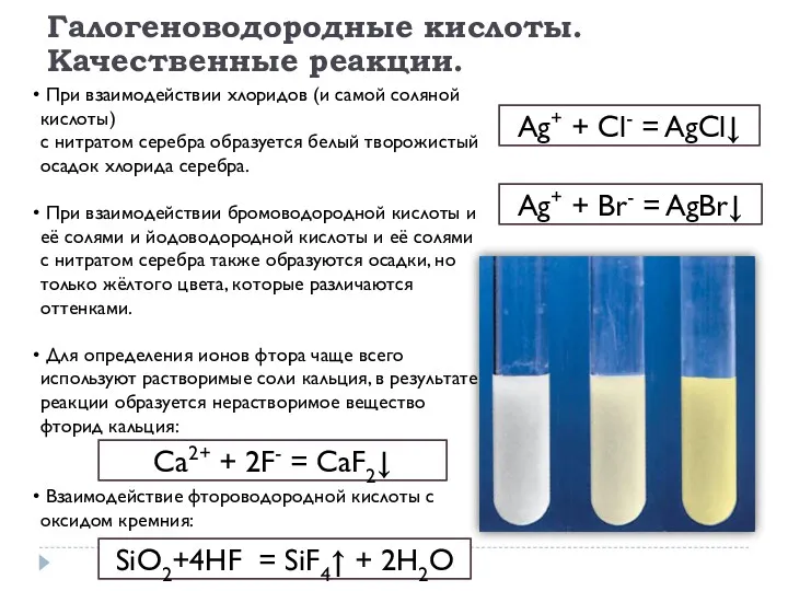 Галогеноводородные кислоты. Качественные реакции. При взаимодействии хлоридов (и самой соляной