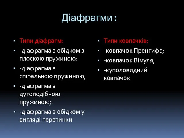 Діафрагми: Типи діафрагм: -діафрагма з обідком з плоскою пружиною; -діафрагма