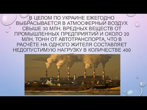 В ЦЕЛОМ ПО УКРАИНЕ ЕЖЕГОДНО ВЫБРАСЫВАЕТСЯ В АТМОСФЕРНЫЙ ВОЗДУХ СВЫШЕ