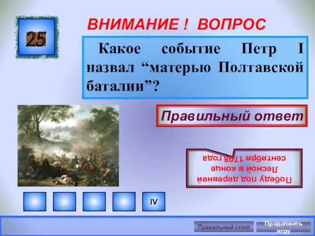 ВНИМАНИЕ ! ВОПРОС Какое событие Петр I назвал “матерью Полтавской