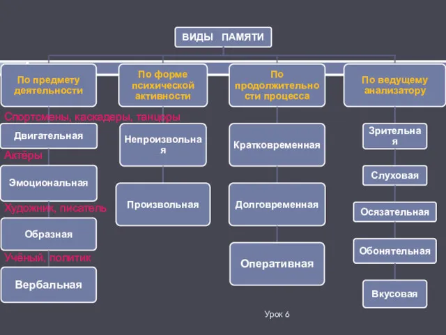 Спортсмены, каскадеры, танцоры Актёры Художник, писатель Учёный, политик Урок 6