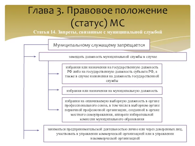 Глава 3. Правовое положение (статус) МС Статья 14. Запреты, связанные