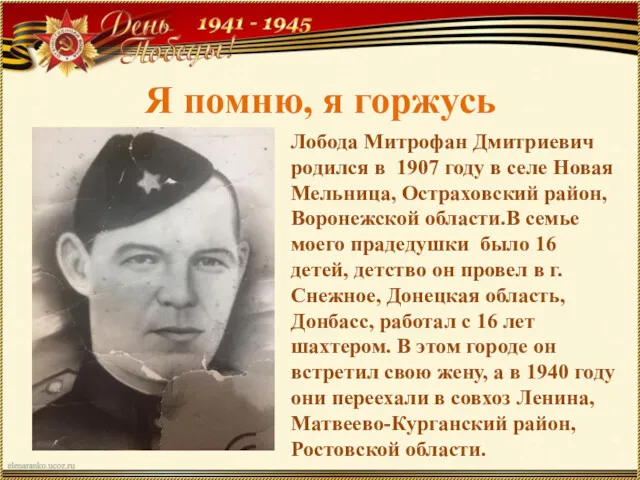 Я помню, я горжусь Лобода Митрофан Дмитриевич родился в 1907