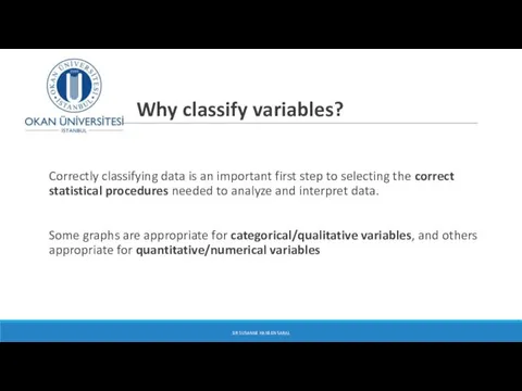 Why classify variables? DR SUSANNE HANSEN SARAL Correctly classifying data