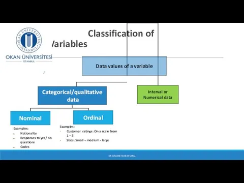 Classification of Variables DR SUSANNE HANSEN SARAL Examples: Nationality Responses