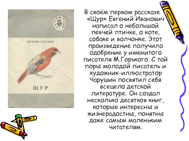 В своём первом рассказе «Щур» Евгений Иванович написал о небольшой