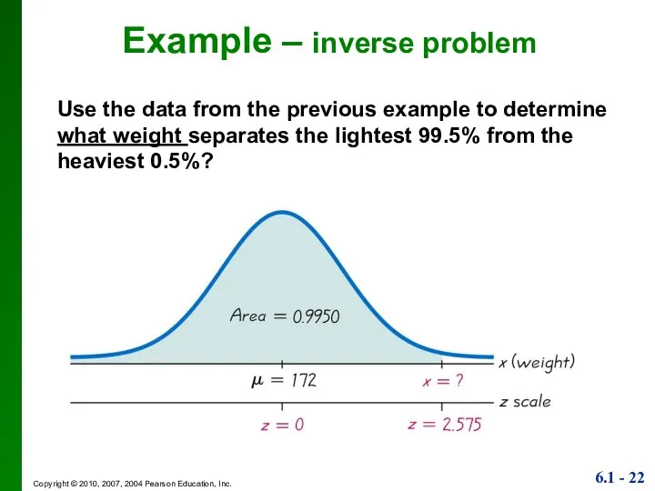 Example – inverse problem Use the data from the previous
