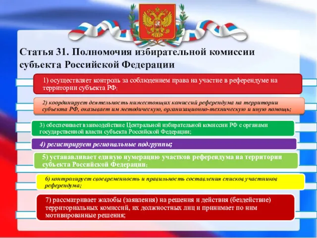 Статья 31. Полномочия избирательной комиссии субъекта Российской Федерации