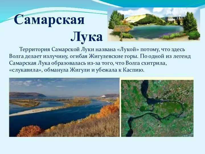 Самарская Лука Территория Самарской Луки названа «Лукой» потому, что здесь