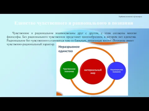 Единство чувственного и рационального в познании Проблема познания в философии