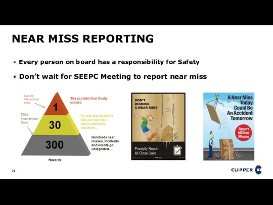 NEAR MISS REPORTING Every person on board has a responsibility