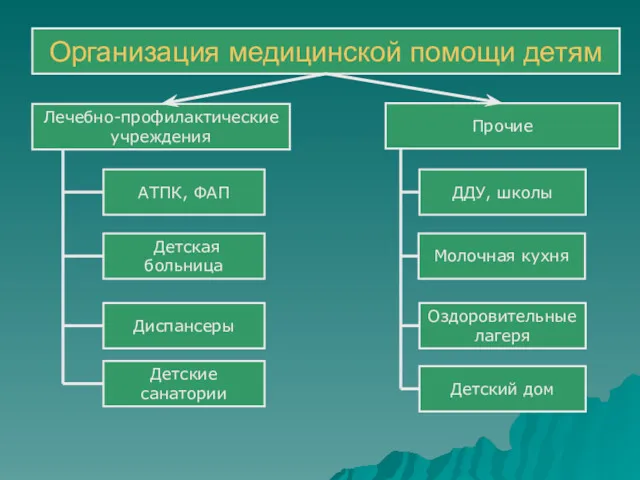 Организация медицинской помощи детям Лечебно-профилактические учреждения Прочие ДДУ, школы Молочная