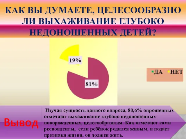 КАК ВЫ ДУМАЕТЕ, ЦЕЛЕСООБРАЗНО ЛИ ВЫХАЖИВАНИЕ ГЛУБОКО НЕДОНОШЕННЫХ ДЕТЕЙ? Вывод