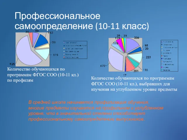 Профессиональное самоопределение (10-11 класс) Количество обучающихся по программам ФГОС СОО (10-11 кл.) по