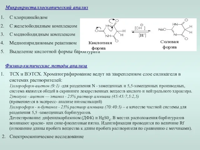 Микрокристаллоскопический анализ С хлорцинкйодом С железойодидным комплексом С меднойодидным комплексом