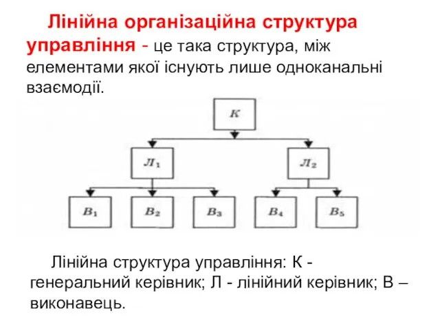 Лінійна організаційна структура управління - це така структура, між елементами