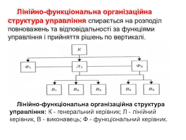 Лінійно-функціональна організаційна структура управління спирається на розподіл повноважень та відповідальності