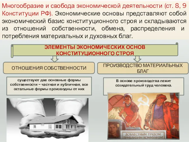 Многообразие и свобода экономической деятельности (ст. 8, 9 Конституции РФ).