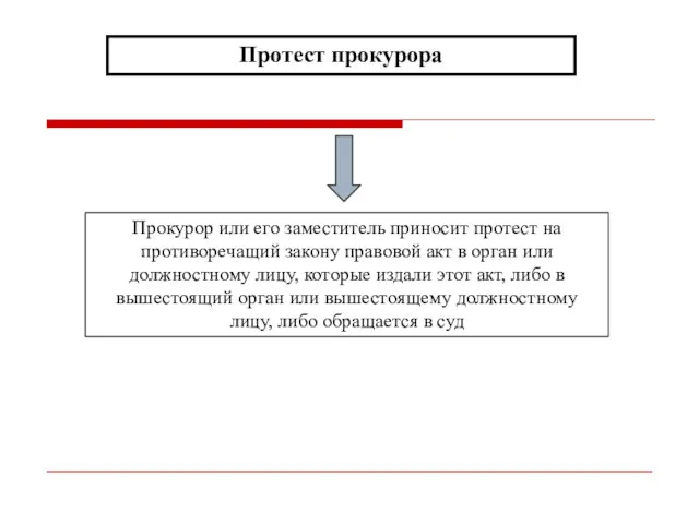 Протест прокурора Прокурор или его заместитель приносит протест на противоречащий