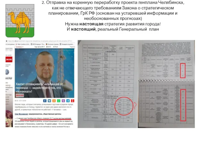 2. Отправка на коренную переработку проекта генплана Челябинска, как не