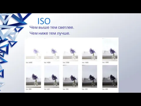 ISO Чем выше тем светлее. Чем ниже тем лучше.