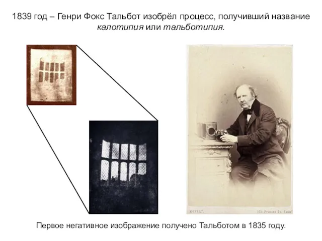 1839 год – Генри Фокс Тальбот изобрёл процесс, получивший название
