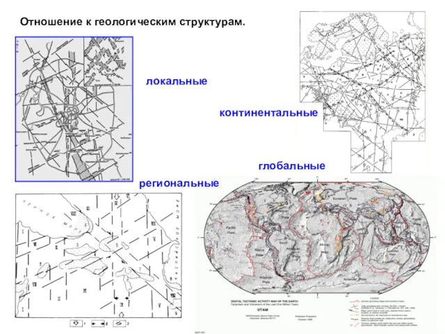 Отношение к геологическим структурам. локальные континентальные региональные глобальные