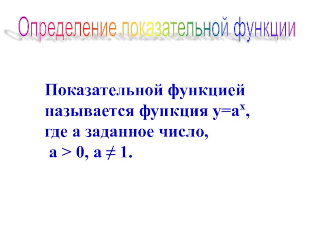 21.03.08 Классная работа Определение показательной функции Показательной функцией называется функция