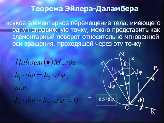 Теорема Эйлера-Даламбера всякое элементарное перемещение тела, имеющего одну неподвижную точку,